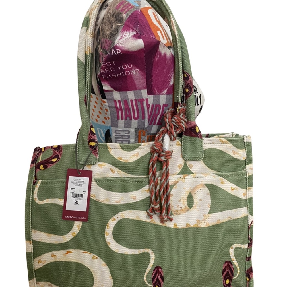 Vince Camuto Green and Cream Patterned Tote